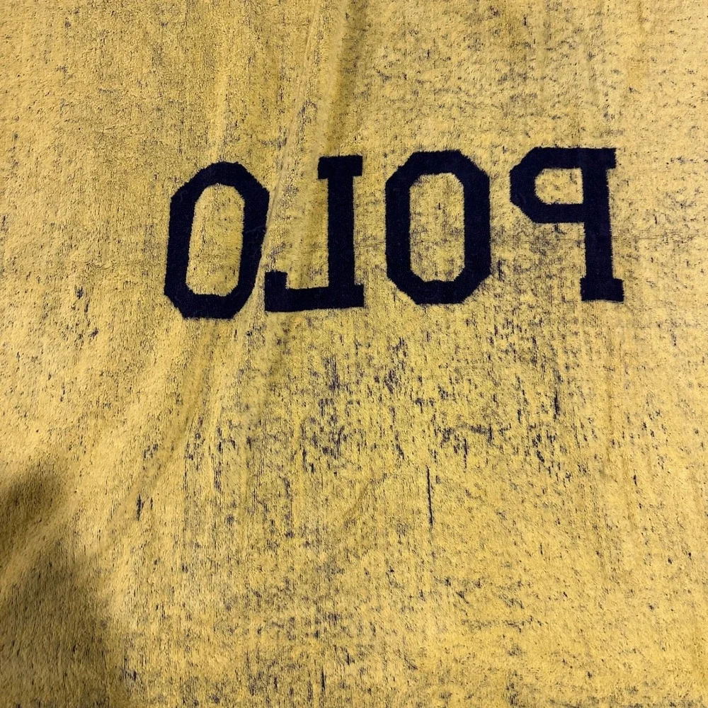 Vintage Polo Ralph Lauren Towel Beach Bath Navy Blue & Yellow Striped Spellout‎